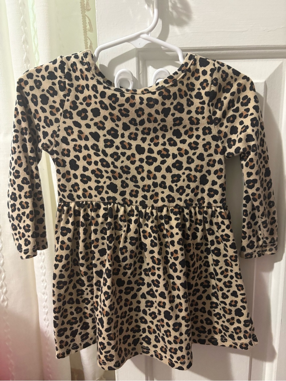 Cat & Jack Leopard Print Long Sleeve Kids Dress - Tan Black